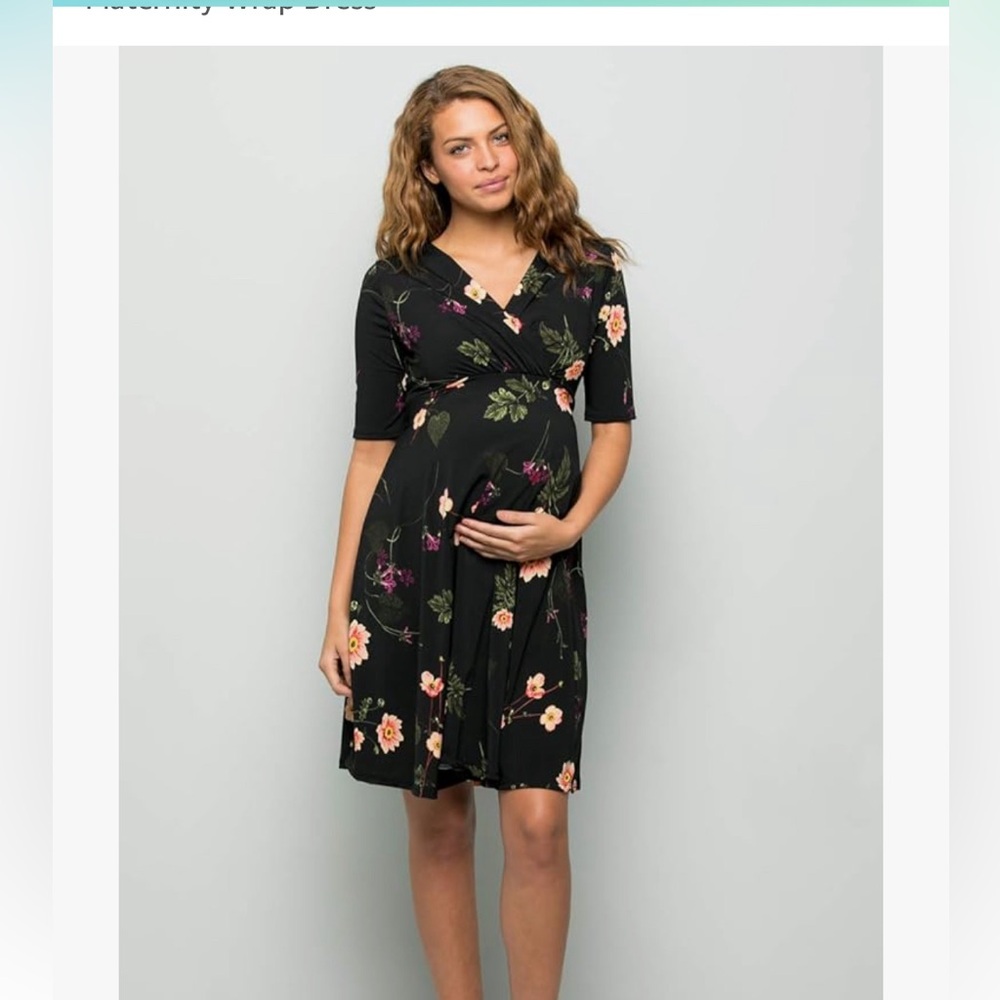 My Bump wrap maternity nursing dress black floral